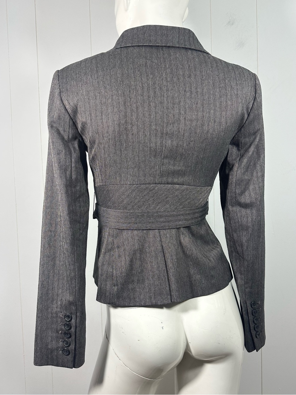 NWT The Limited Wz 2 Womens Blazer Herringbone Belted Brown 3 Button Stretch - Picture 7 of 15